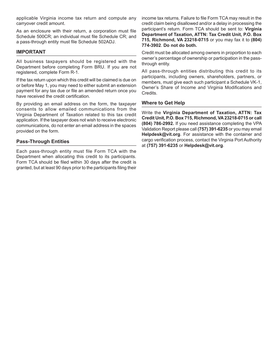 Form BRU Application for Barge and Rail Usage Tax Credit - Virginia, Page 4