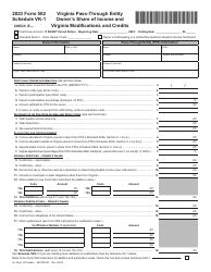 Document preview: Form 502 Schedule VK-1 Virginia Pass-Through Entity Owner's Share of Income and Virginia Modifications and Credits - Virginia, 2023