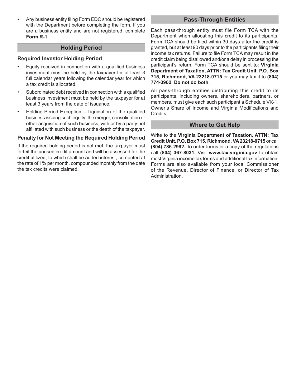 Form EDC Taxpayer Application for the Qualified Equity and Subordinated Debt Investments Tax Credit - Virginia, Page 3