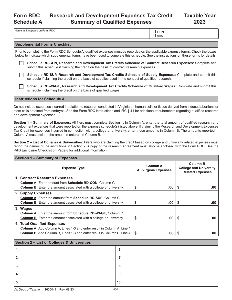 Form RDC Application for Research and Development Expenses Tax Credit - Virginia, Page 3