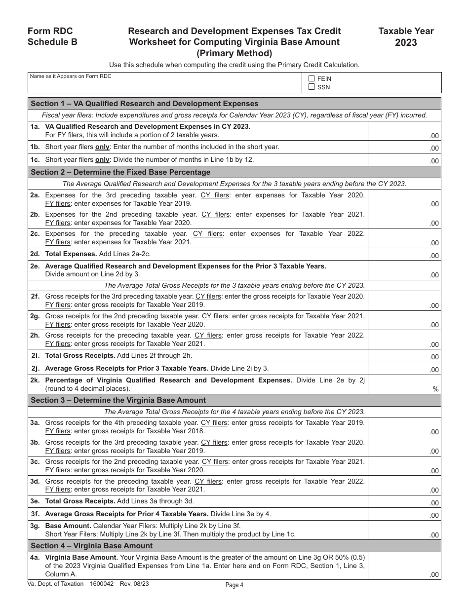 Form RDC Application for Research and Development Expenses Tax Credit - Virginia, Page 4