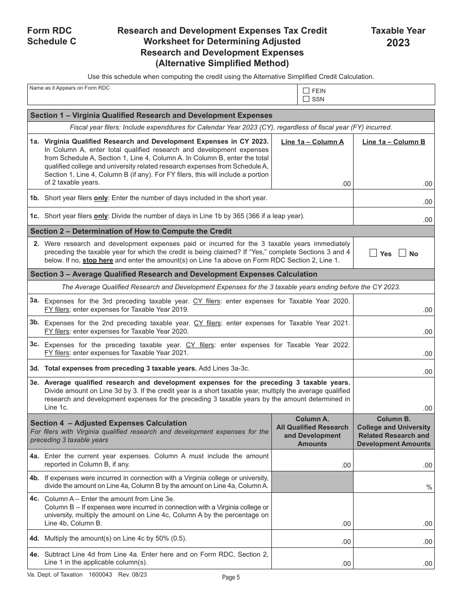 Form RDC Application for Research and Development Expenses Tax Credit - Virginia, Page 5