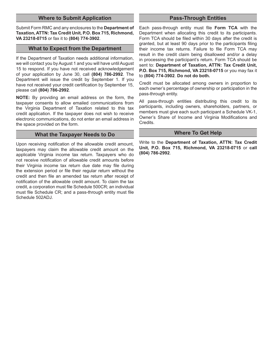 Form RMC Application for Recyclable Materials Processing Equipment Tax Credit - Virginia, Page 3
