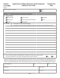 Form MRD Application for Major Research and Development Expenses Tax Credit - Virginia, Page 2
