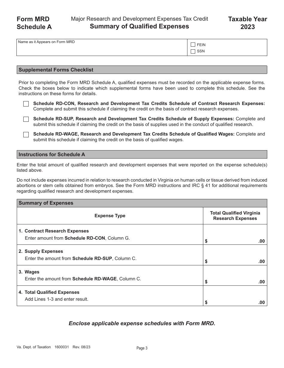 Form MRD Application for Major Research and Development Expenses Tax Credit - Virginia, Page 3