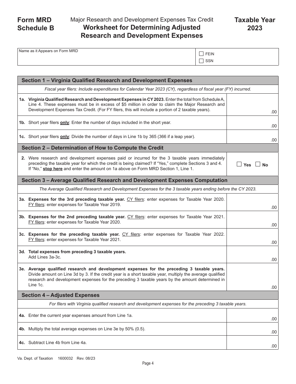 Form MRD Application for Major Research and Development Expenses Tax Credit - Virginia, Page 4