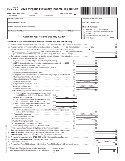 Form 770 Virginia Fiduciary Income Tax Return - Virginia, 2023