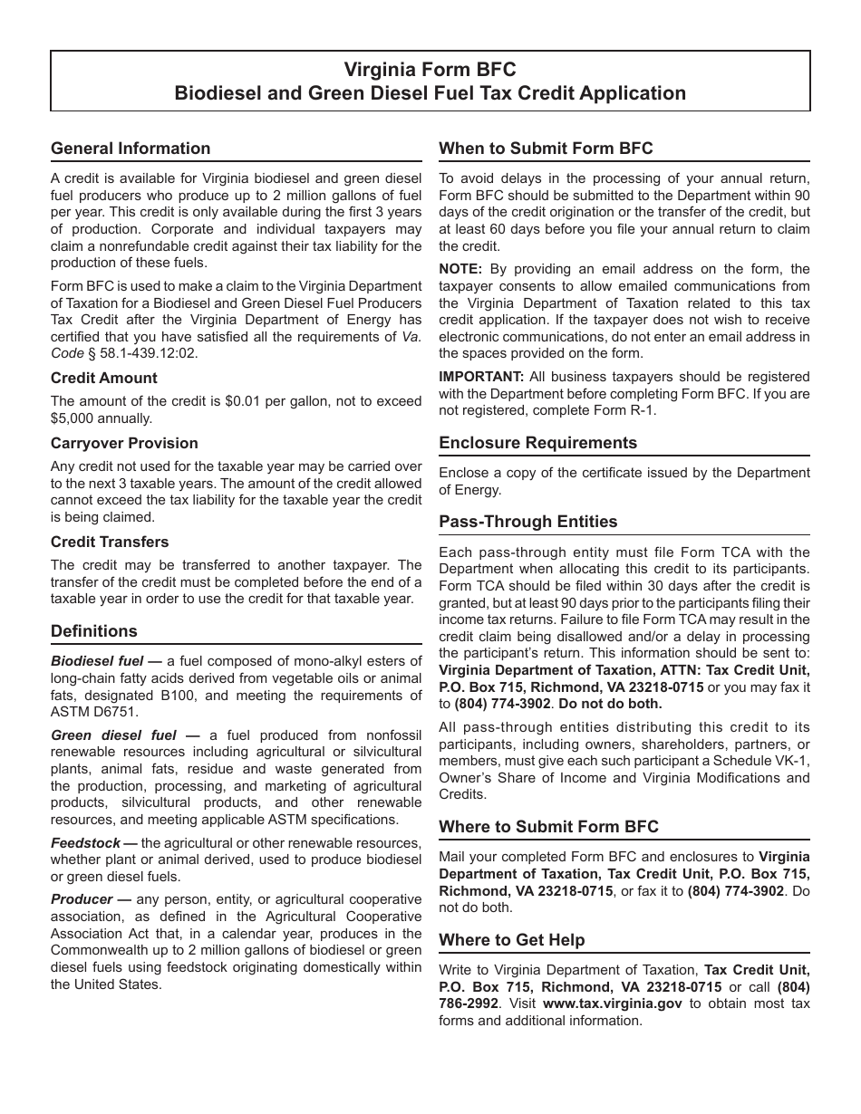 Form Bfc Download Fillable Pdf Or Fill Online Biodiesel And Green Diesel Fuel Producers Tax 5387