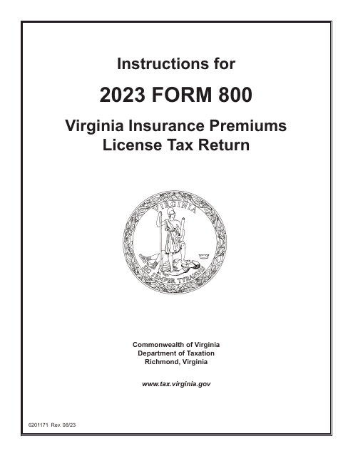 Instructions for Form 800 Virginia Insurance Premiums License Tax Return - Virginia, 2023