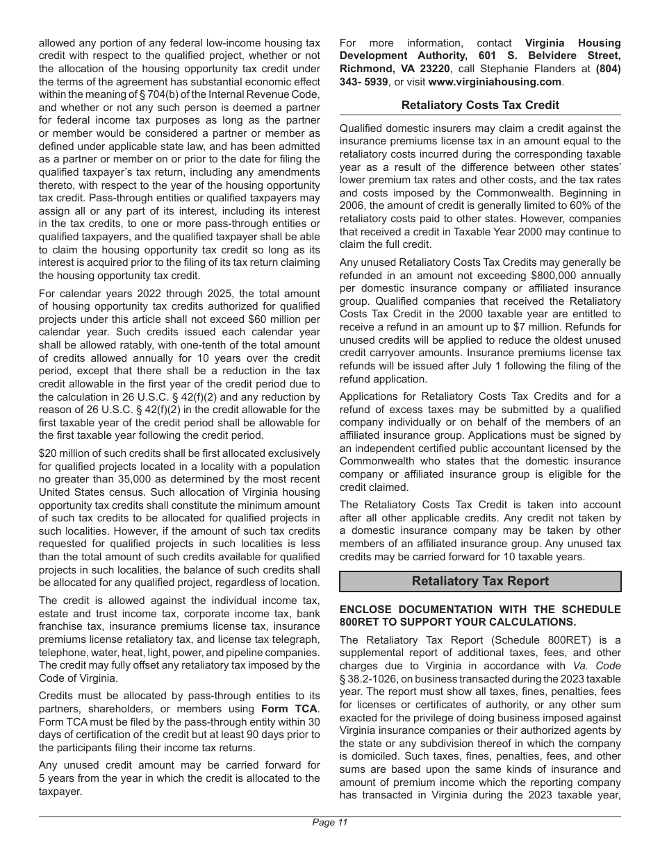 Instructions for Form 800 Virginia Insurance Premiums License Tax Return - Virginia, Page 15