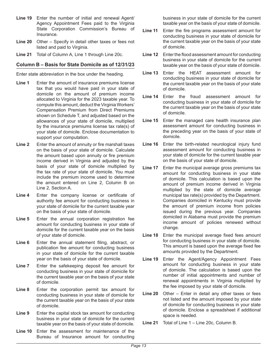 Instructions for Form 800 Virginia Insurance Premiums License Tax Return - Virginia, Page 17