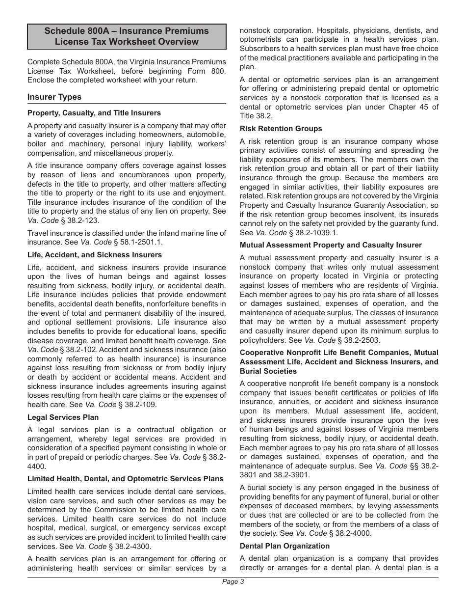 Instructions for Form 800 Virginia Insurance Premiums License Tax Return - Virginia, Page 7
