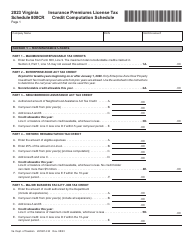 Document preview: Schedule 800CR Insurance Premiums License Tax Credit Computation Schedule - Virginia, 2023
