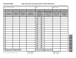 Document preview: Schedule 800B Guaranty Fund Assessment Credit Worksheet - Virginia, 2023
