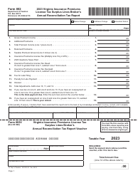 Document preview: Form 802 Virginia Insurance Premiums License Tax Surplus Lines Broker's Annual Reconciliation Tax Report - Virginia, 2023