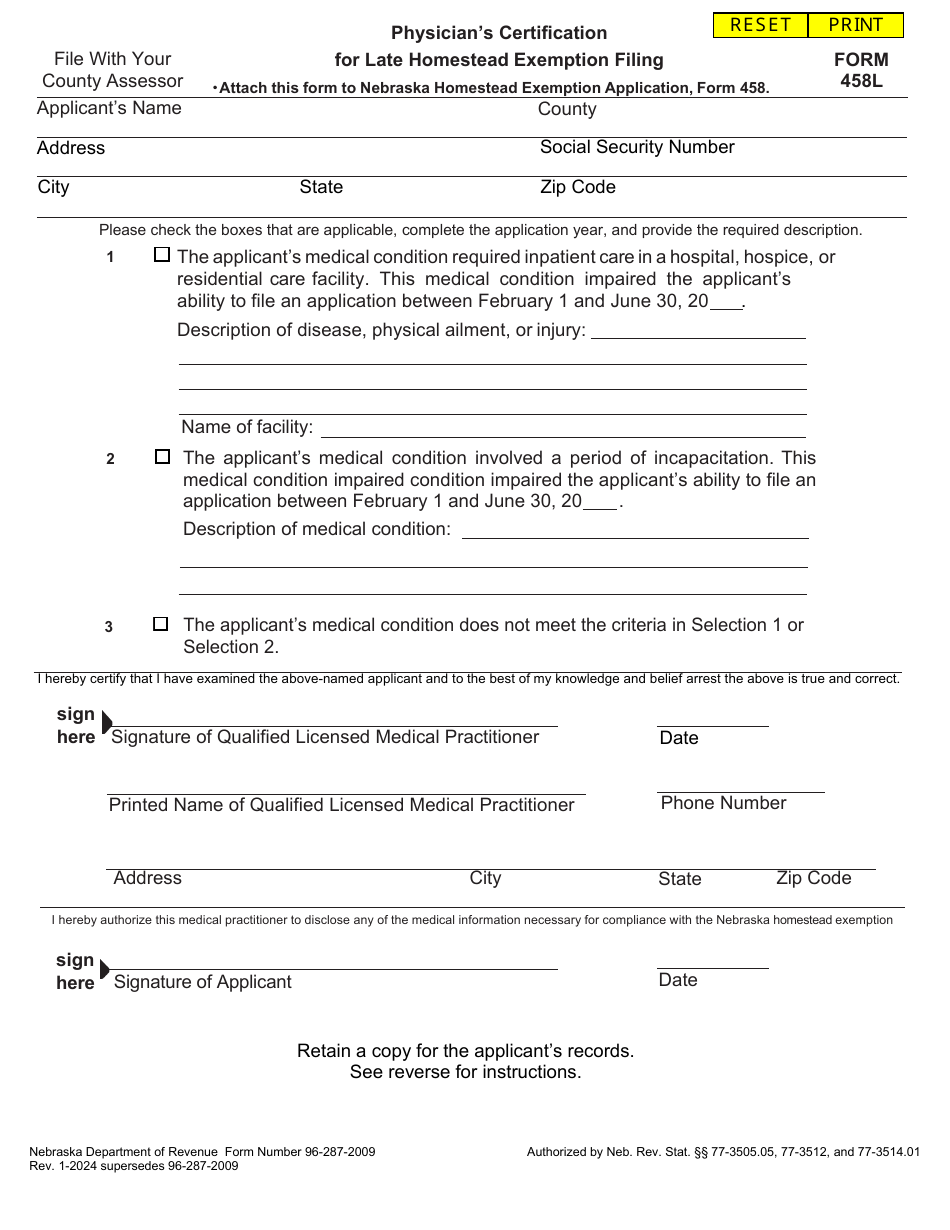 Form 458L Download Fillable PDF or Fill Online Physician's