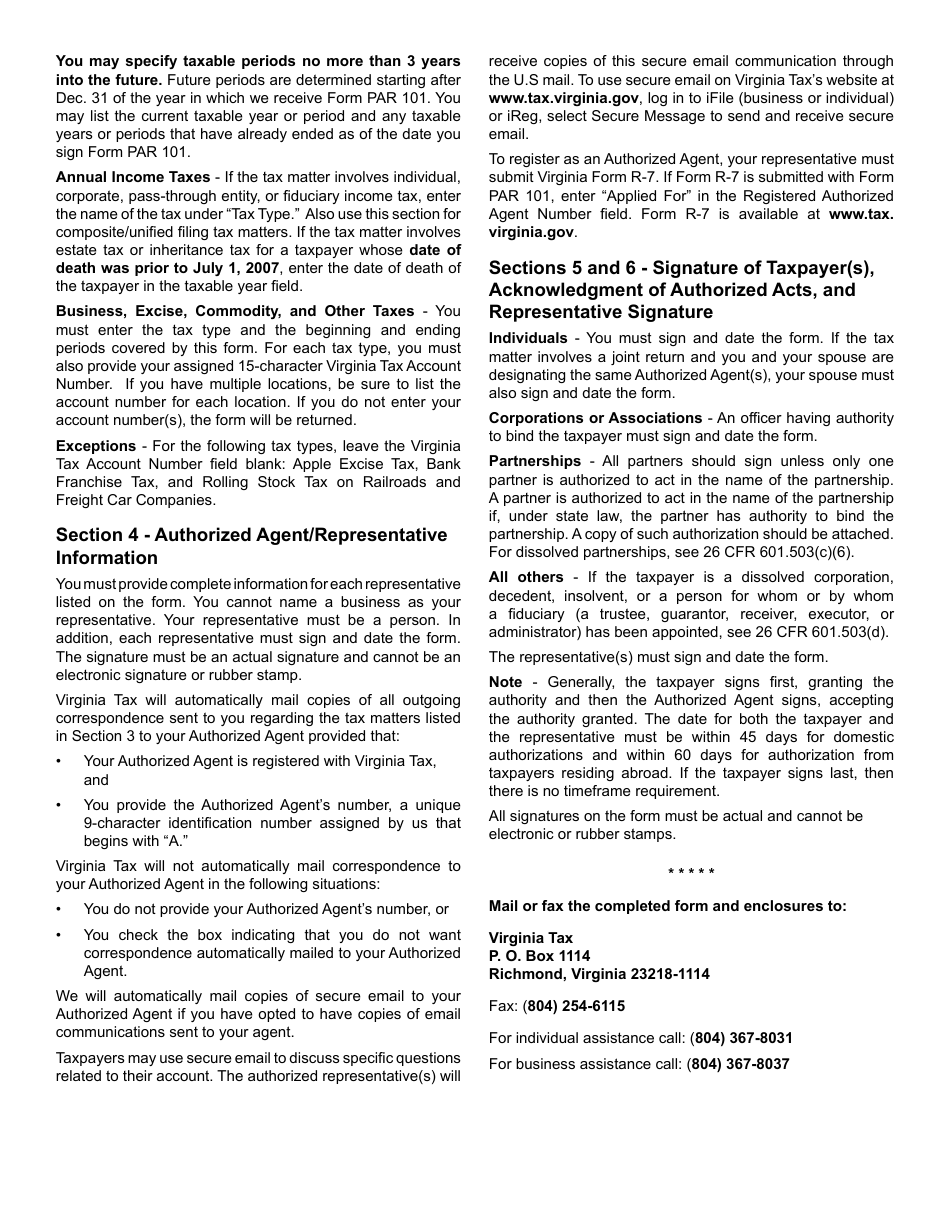 Form PAR101 Virginia Power of Attorney and Declaration of Representative - Virginia, Page 4