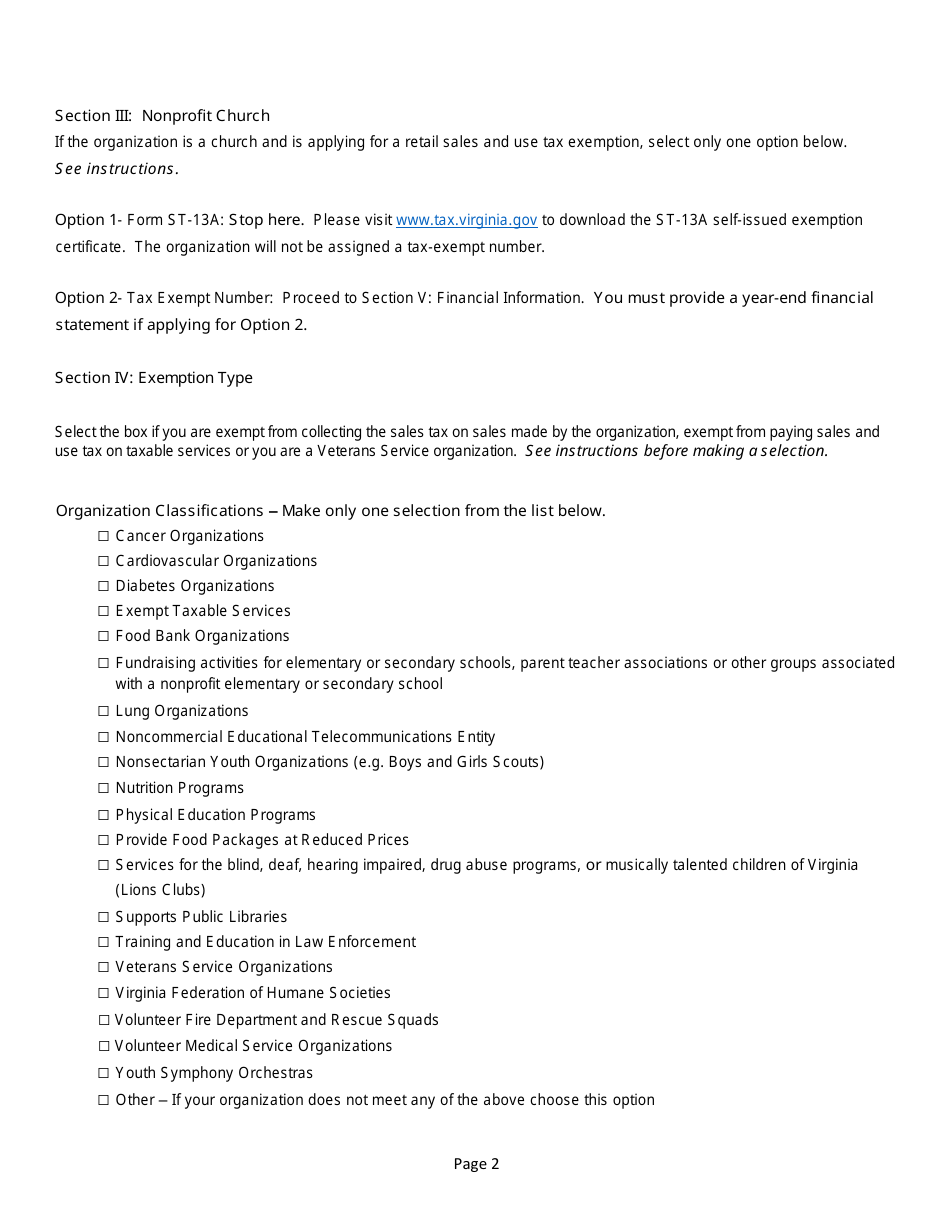 Form NP-1 Sales and Use Tax Exemption Application for Nonprofit Organizations - Virginia, Page 2