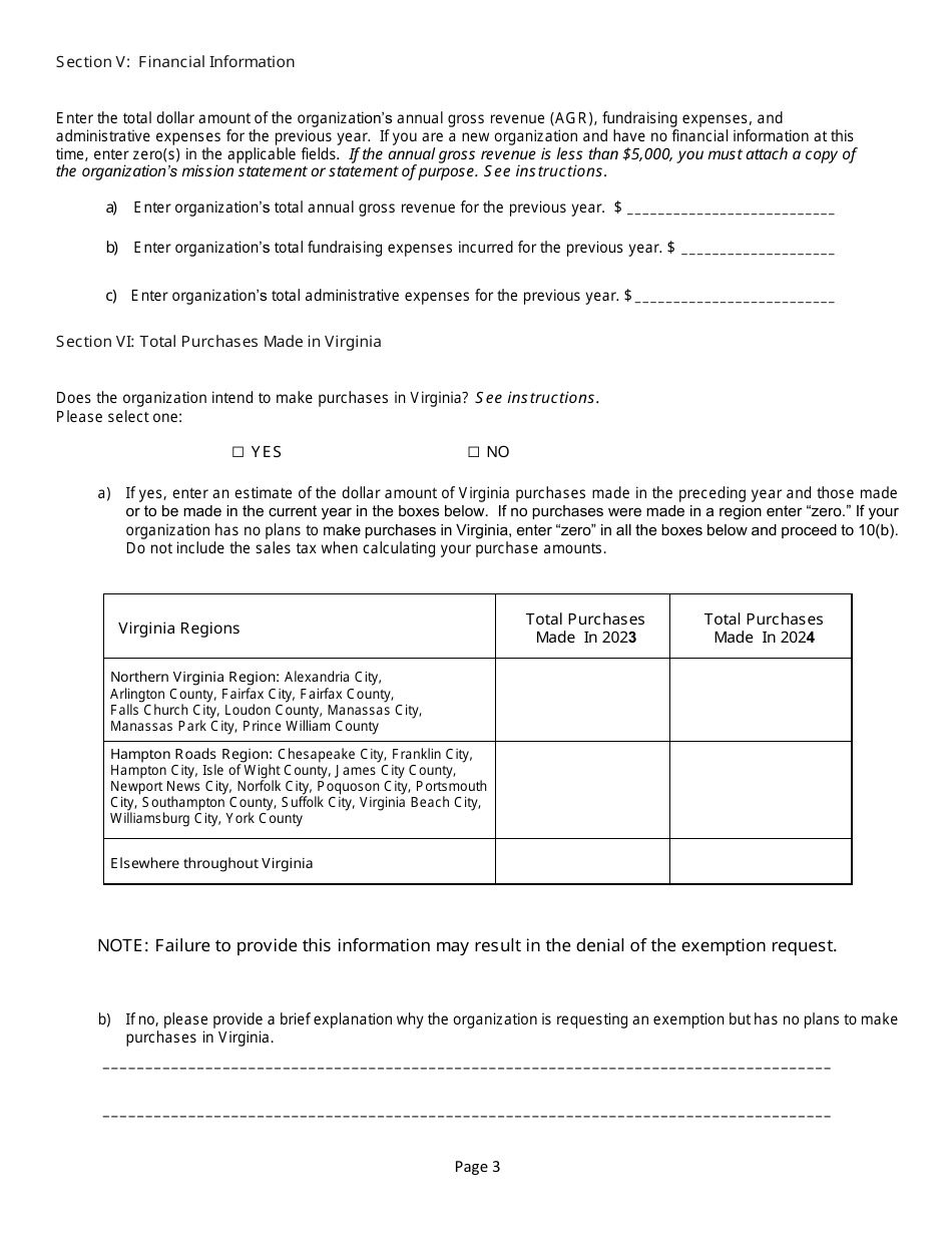 Form NP-1 Sales and Use Tax Exemption Application for Nonprofit Organizations - Virginia, Page 3