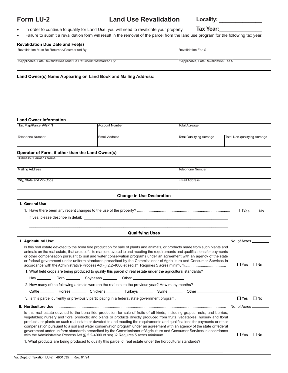 Form LU-2 - Fill Out, Sign Online and Download Fillable PDF, Virginia ...