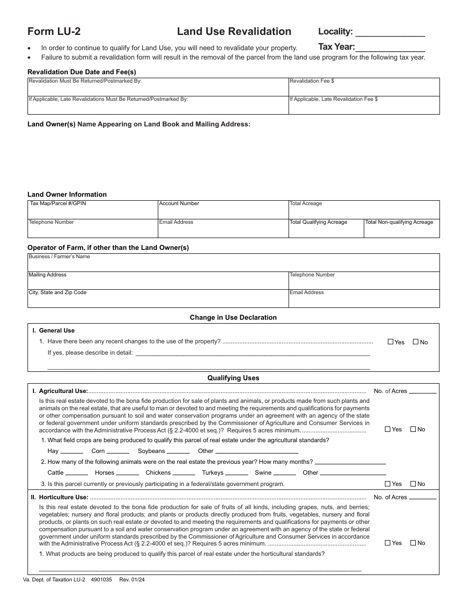 Form LU-2 Land Use Revalidation - Virginia, Page 1