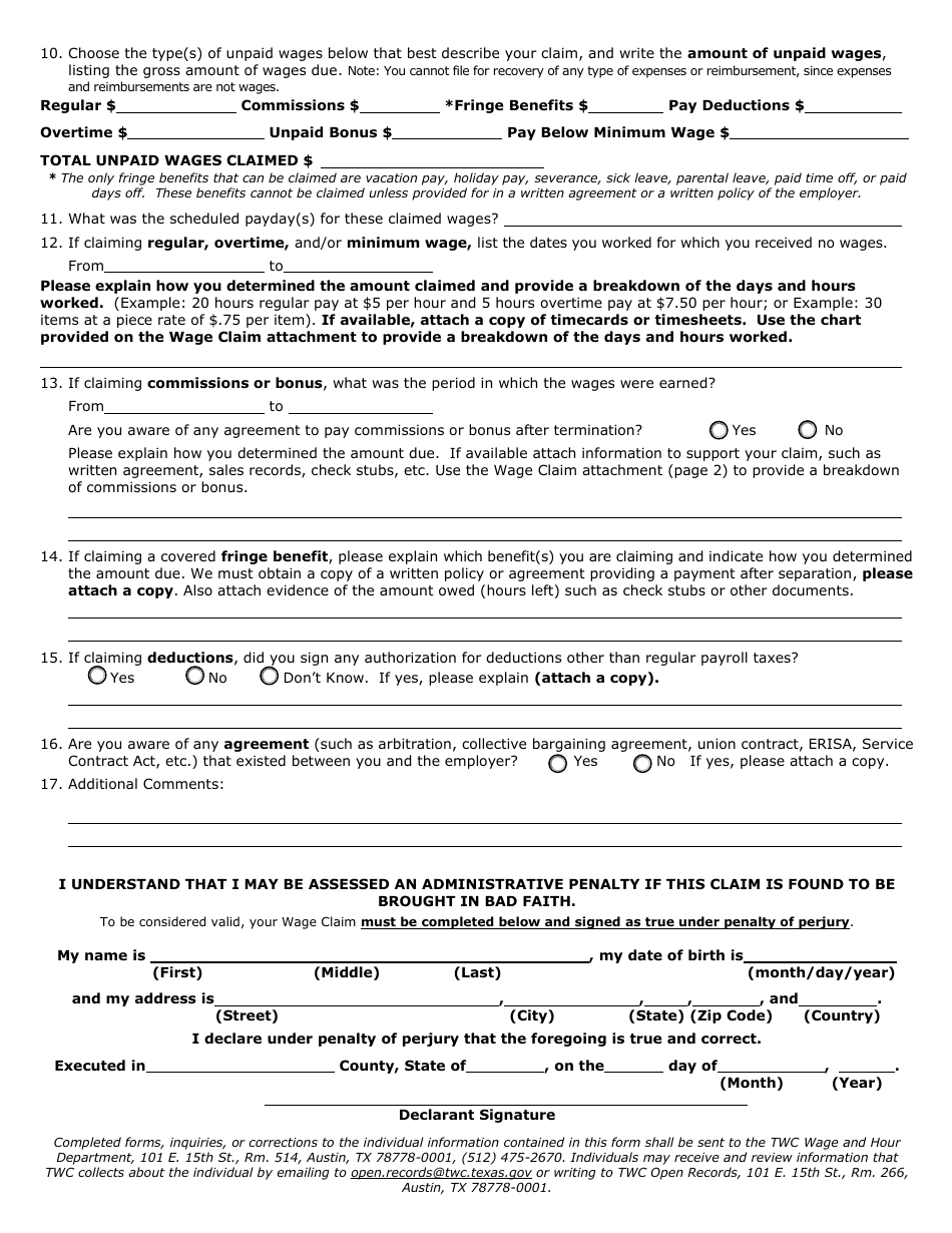 Form WH-1 - Fill Out, Sign Online and Download Fillable PDF, Texas ...