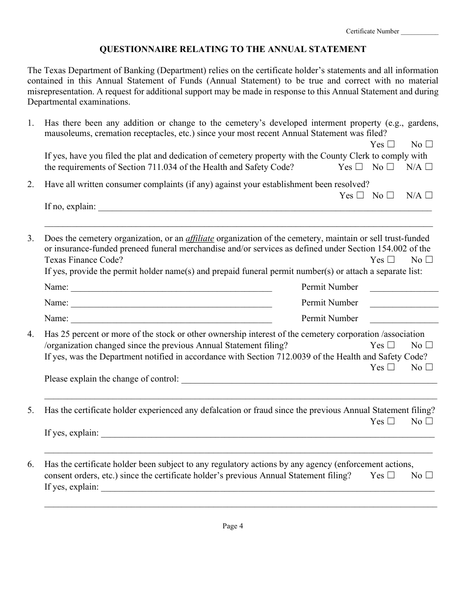 Annual Statement of Perpetual Care Fund Activity - Texas, Page 5