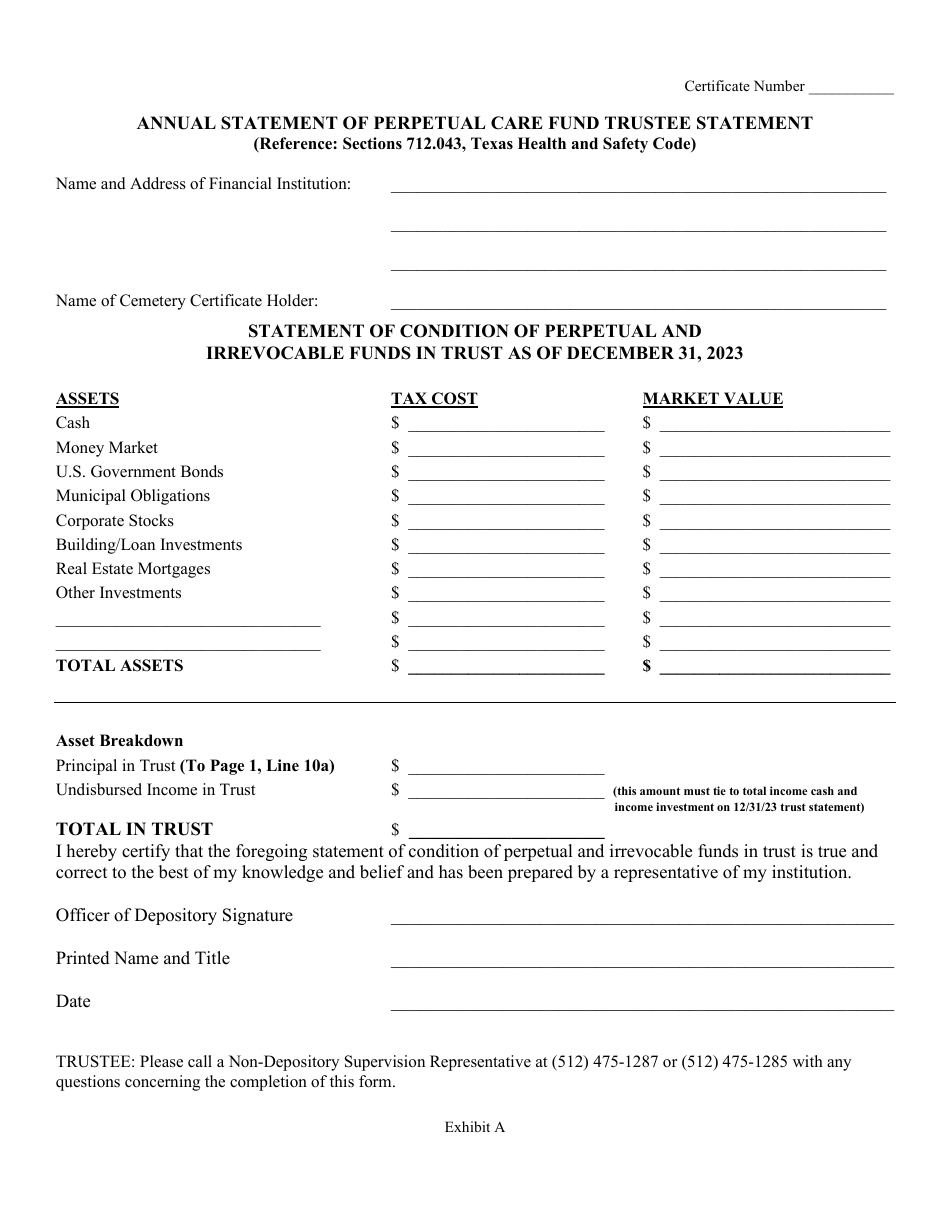 Annual Statement of Perpetual Care Fund Activity - Texas, Page 8