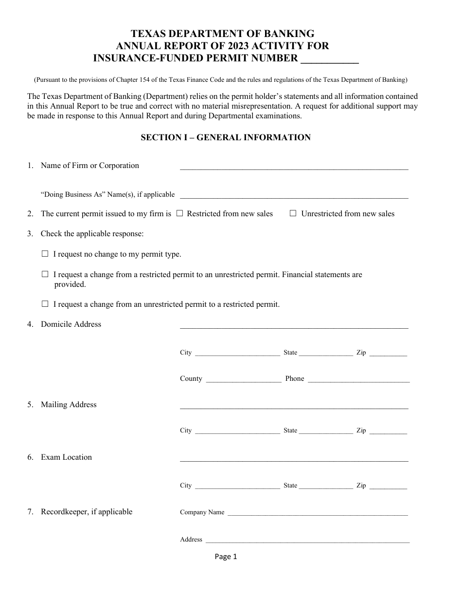 Annual Report of Activity for Insurance-Funded Permit - Texas, Page 2
