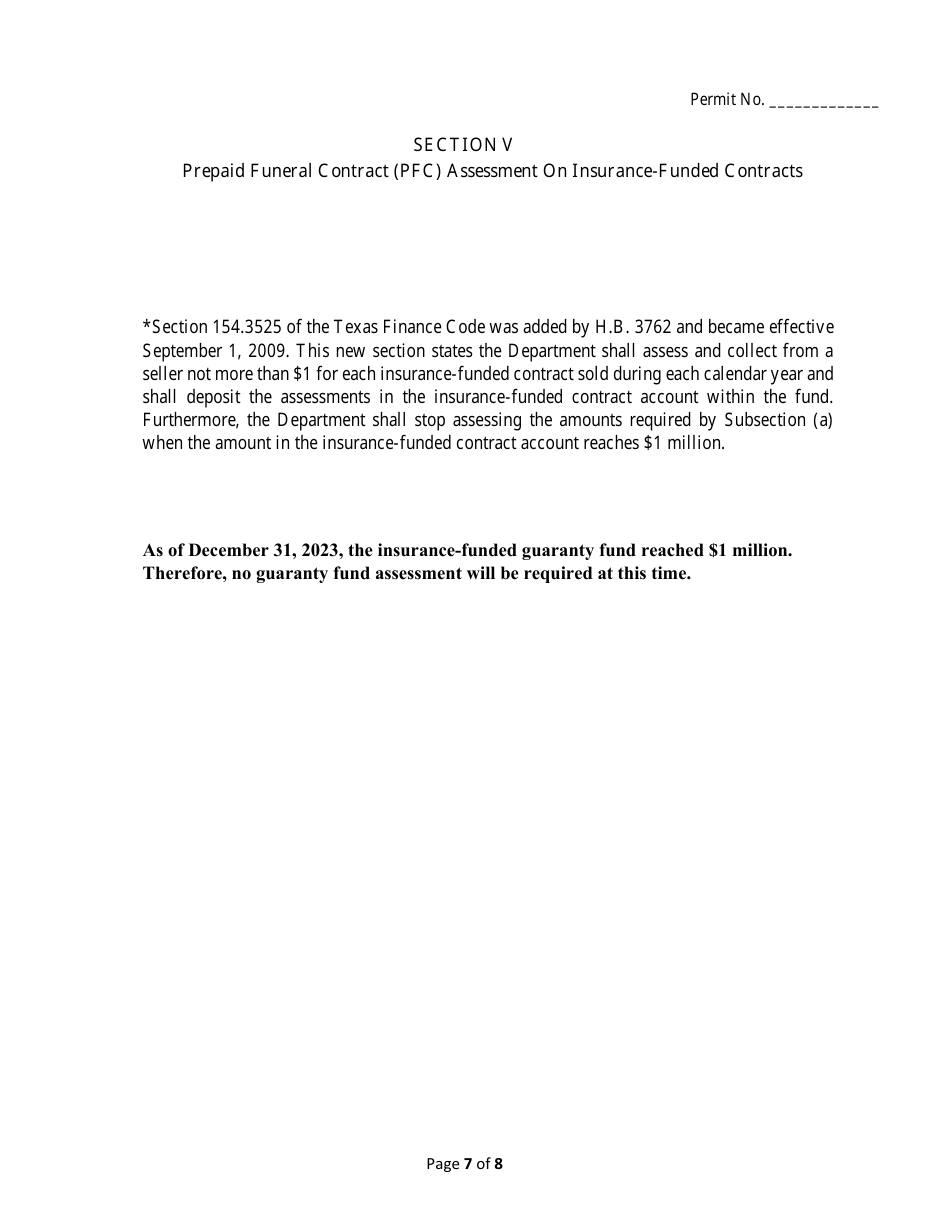 Annual Report of Activity for Insurance-Funded Permit - Texas, Page 8