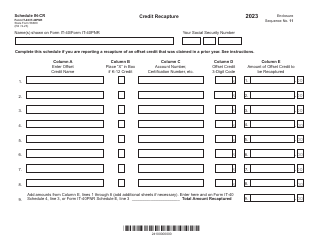 Form IT-40 (IT-40PNR; State Form 56680) Schedule IN-CR Credit Recapture - Indiana