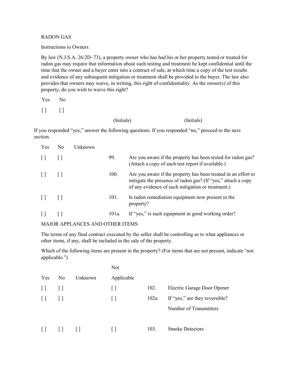 Sellers Property Condition Disclosure Statement - New Jersey, Page 14