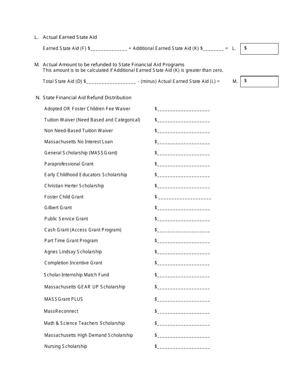 State Financial Aid Programs Refund Worksheet - Massachusetts, Page 3