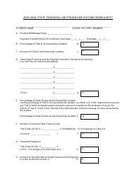 Document preview: State Financial Aid Programs Refund Worksheet - Massachusetts, 2024