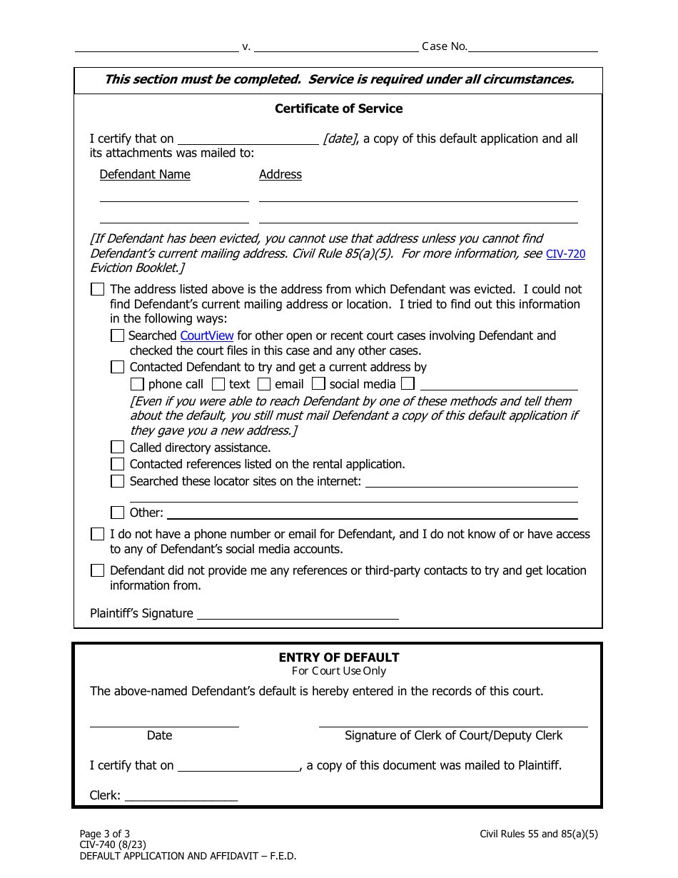 Form CIV-740 Default Application and Affidavit (In F.e.d. Action) - Alaska, Page 3