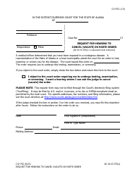 Document preview: Form CIV-792 Request for Hearing to Cancel (Vacate) Ex Parte Order - Alaska