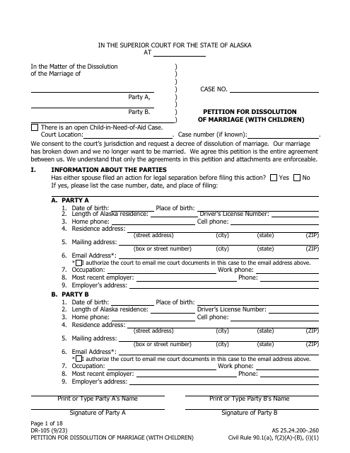 Form DR-105 Petition for Dissolution of Marriage (With Children) - Alaska