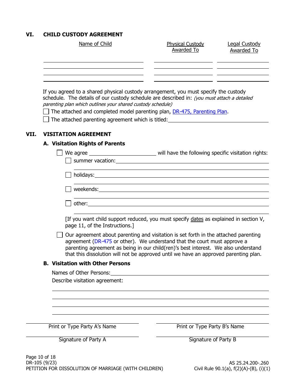 Form DR-105 Petition for Dissolution of Marriage (With Children) - Alaska, Page 10