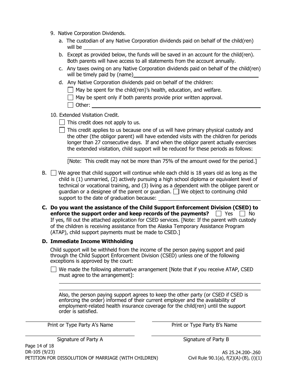 Form DR-105 Petition for Dissolution of Marriage (With Children) - Alaska, Page 14