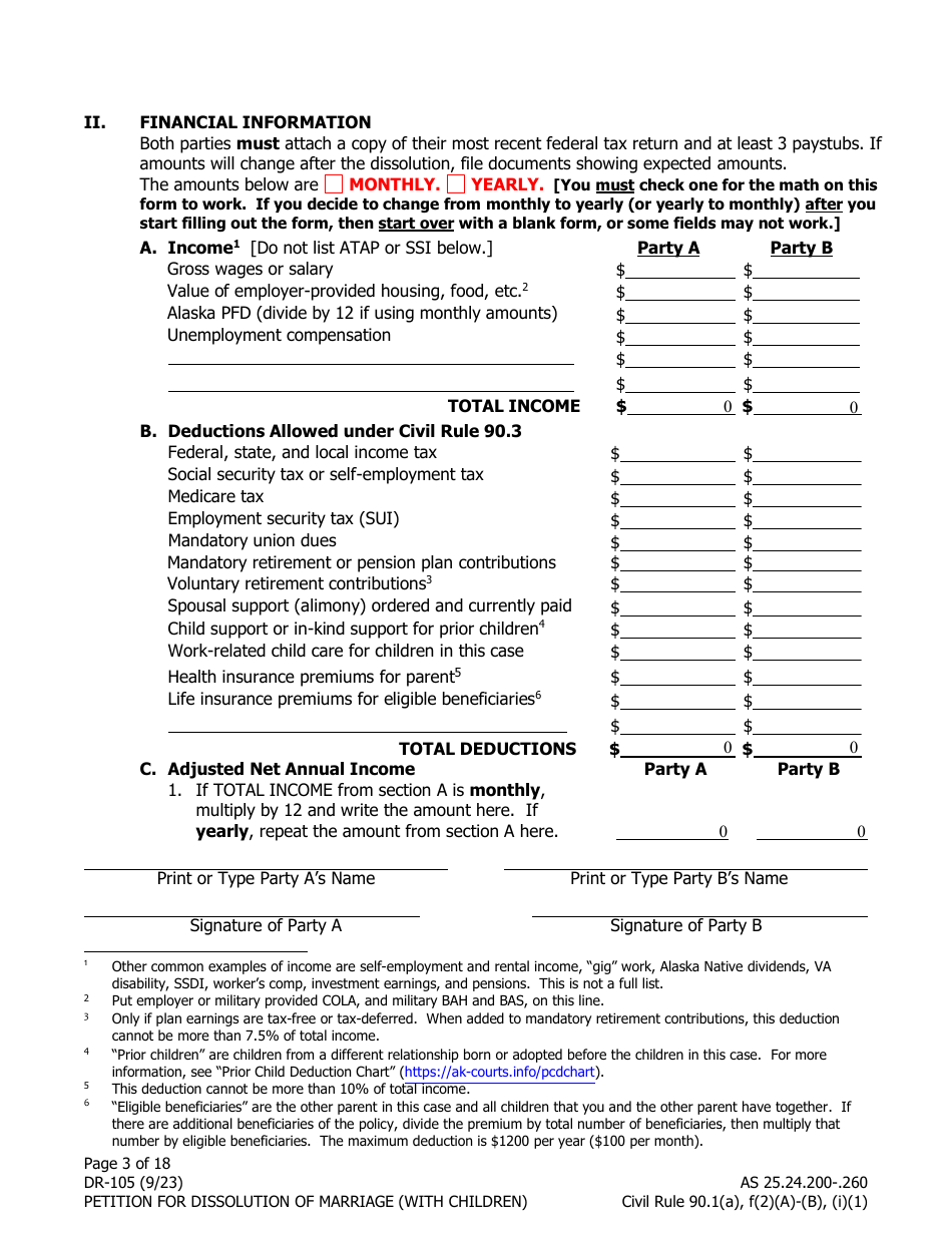 Form DR-105 Petition for Dissolution of Marriage (With Children) - Alaska, Page 3