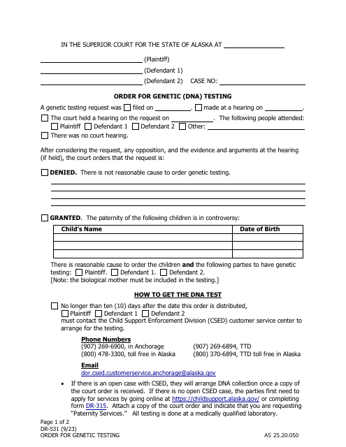 Form DR-531  Printable Pdf