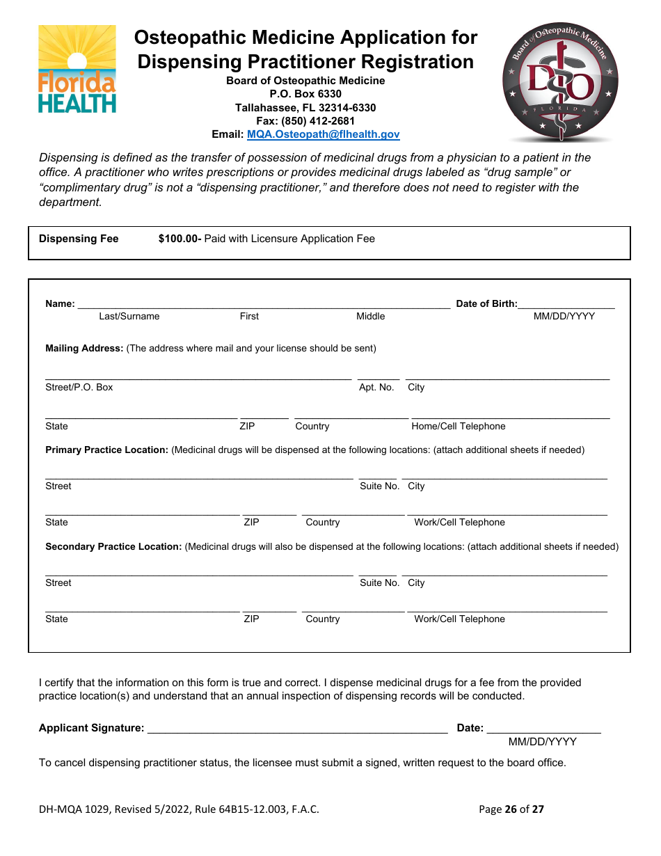 Form DH-MQA1029 Osteopathic Physician Application for Licensure - Florida, Page 26