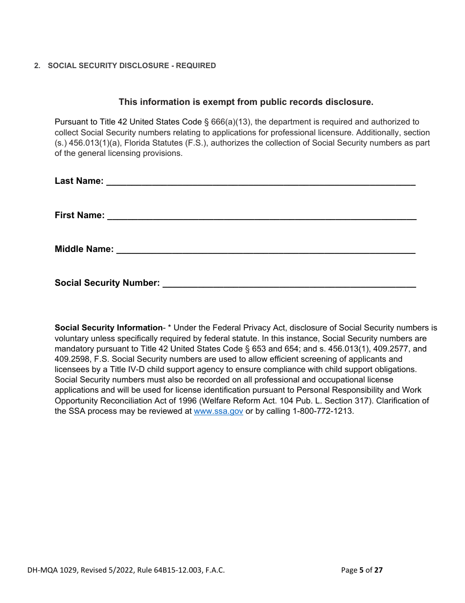 Form DH-MQA1029 Osteopathic Physician Application for Licensure - Florida, Page 5