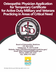 Form DH-MQA5002 Osteopathic Physician Application for Temporary Certificate for Active Duty Military and Veterans Practicing in Area of Critical Need - Florida