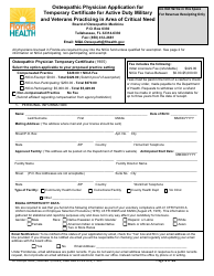 Form DH-MQA5002 Osteopathic Physician Application for Temporary Certificate for Active Duty Military and Veterans Practicing in Area of Critical Need - Florida, Page 3