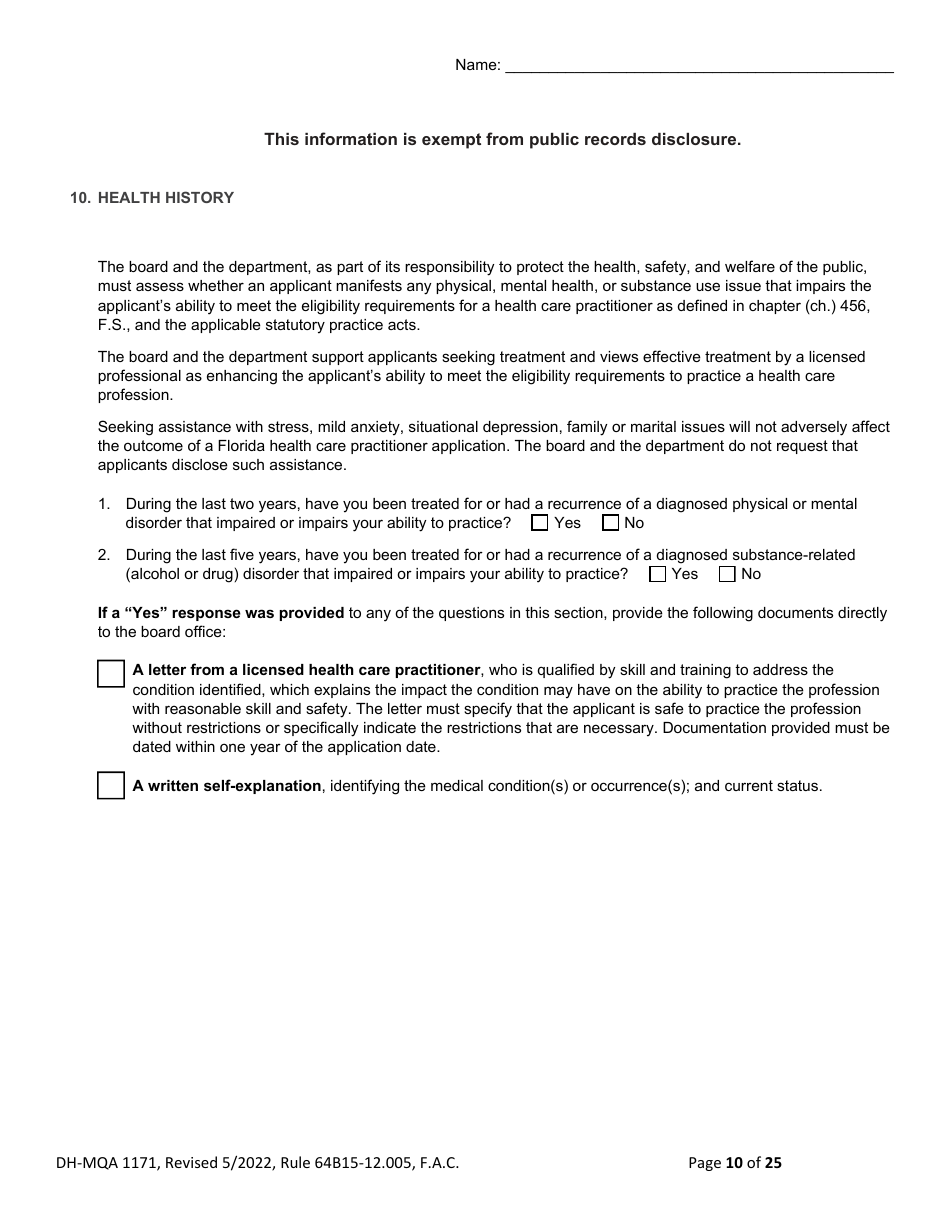 Form DH-MQA1171 Osteopathic Physician Application for Limited License - Florida, Page 10