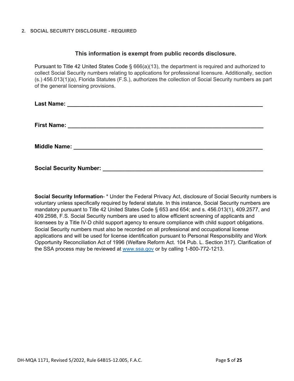 Form DH-MQA1171 Osteopathic Physician Application for Limited License - Florida, Page 5