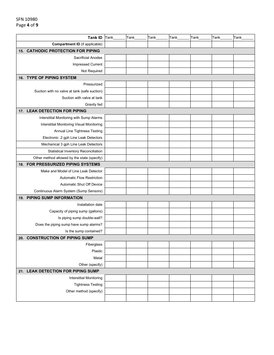 Form SFN10980 Notification for Underground Storage Tanks - North Dakota, Page 4