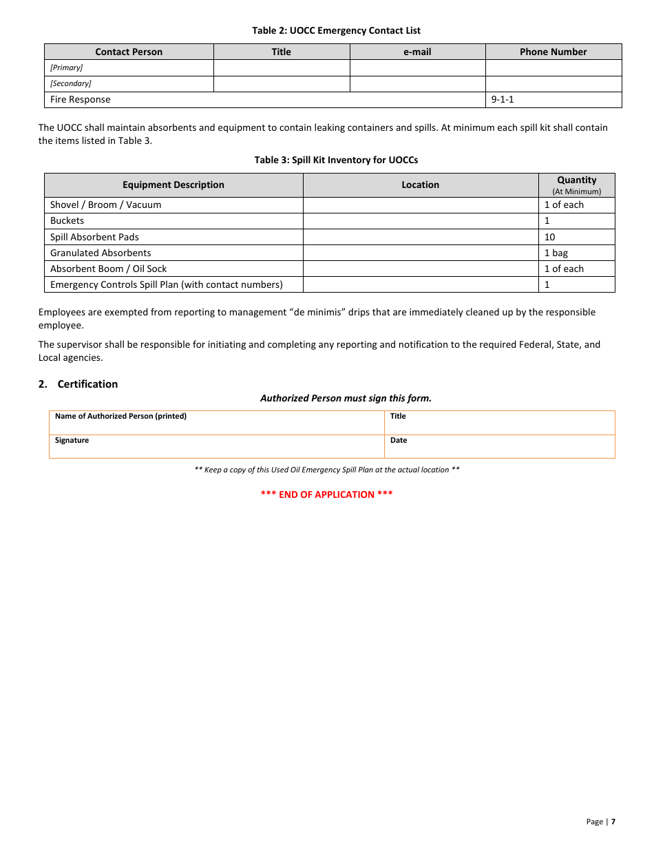 Used Oil Collection Center Registration Application - Utah, Page 7