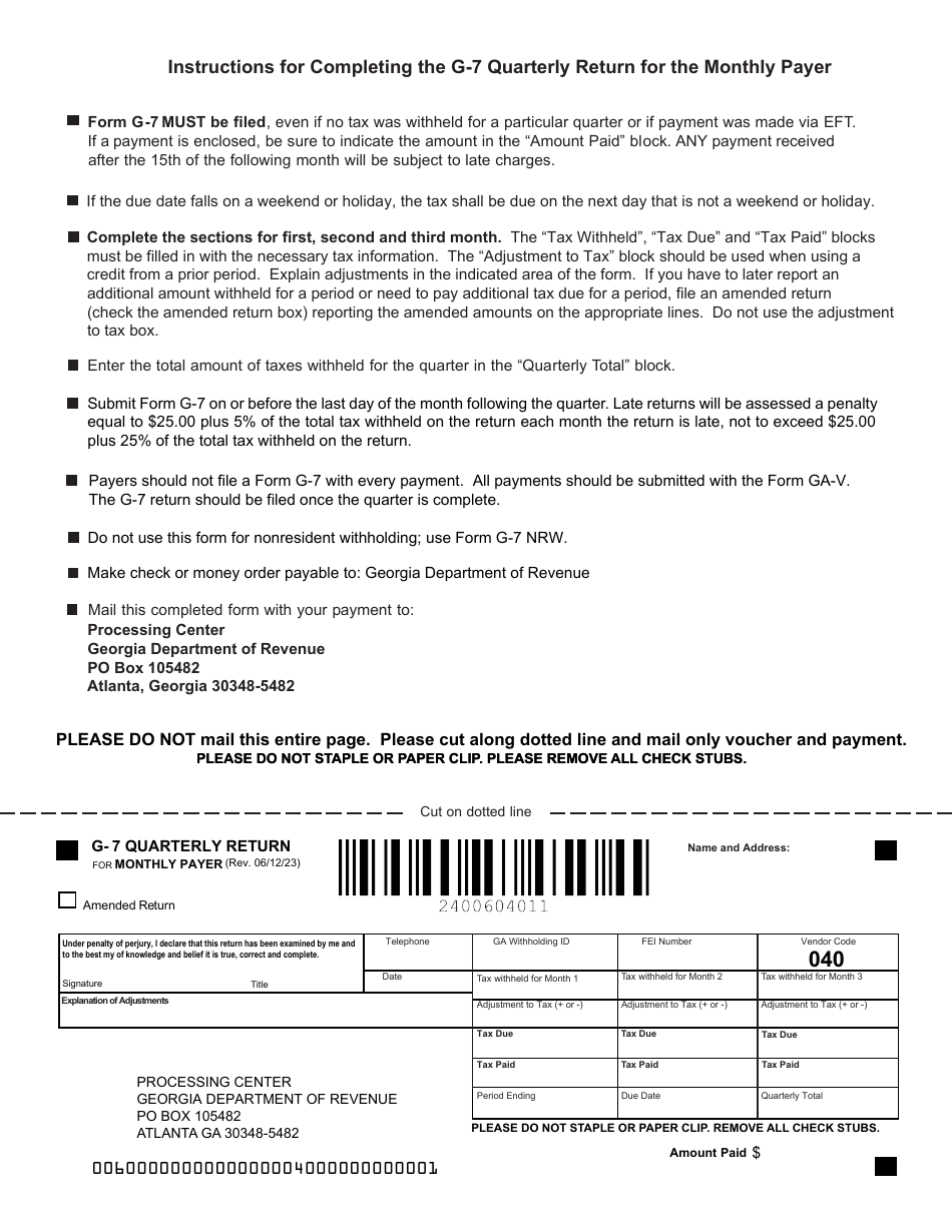 Form G-7 Quarterly Return for Monthly Payer - Georgia (United States), Page 2